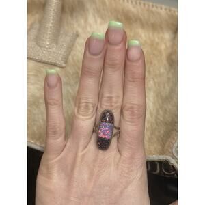 925 Southwest Sterling Silver Black & White Fire Opal Striped Ring💗Size 8